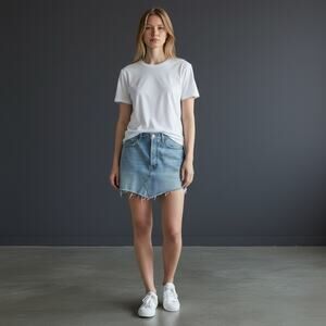 AGOLDE Parker Angled Denim Mini Skirt Size 28 Light Wash Organic Cotton Raw